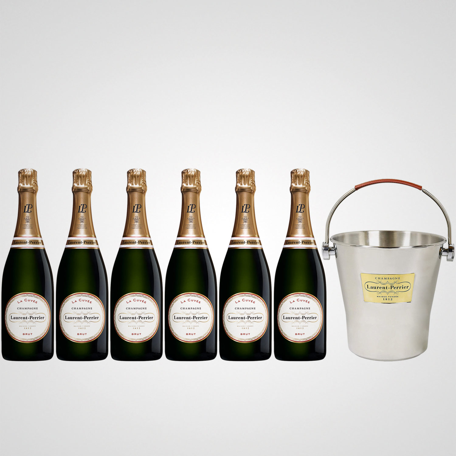 Laurent-Perrier La Cuvée Champagner Brut Geschenkpaket (6x0,75L) mit Edelstahlkühler 
